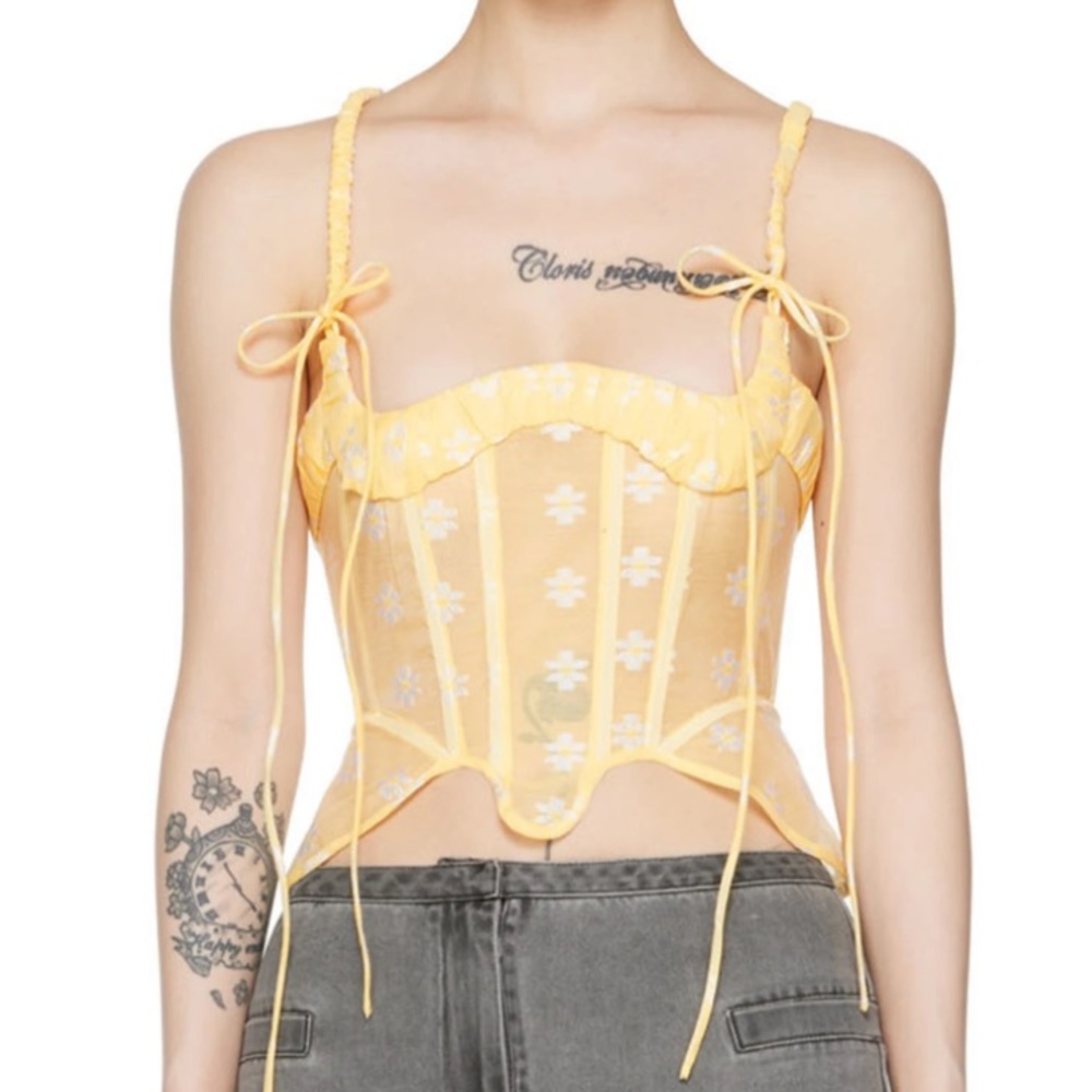 Yellow Daisy Polyester Jacquard Tank Corset